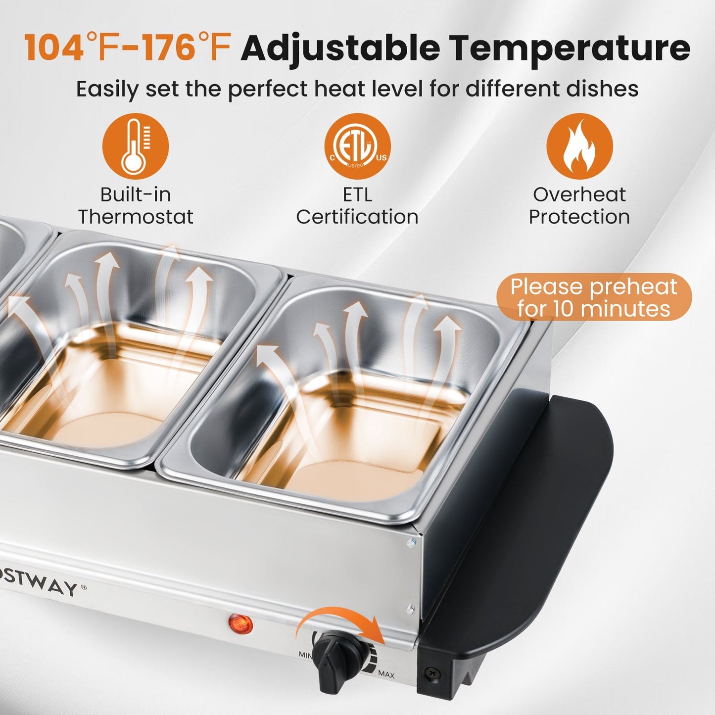 Electric Buffet Server Food Warmer with 3 Removable Trays