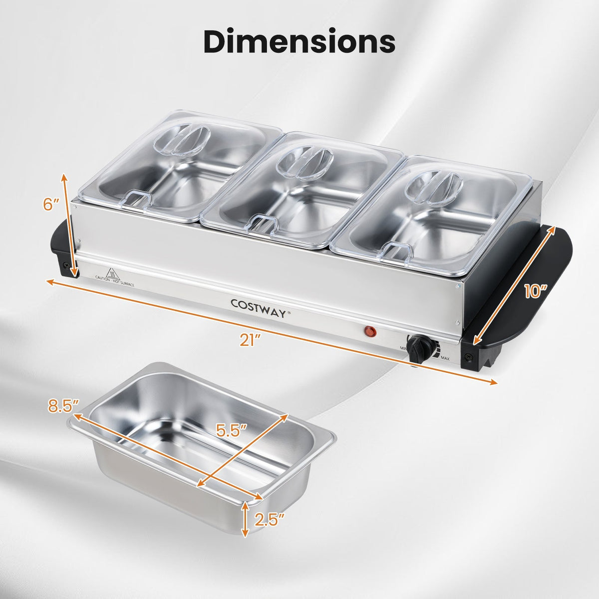 Electric Buffet Server Food Warmer with 3 Removable Trays