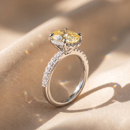 2Cttw Oval Shaped Yellow Lab Grown Diamond (F/VS) Halo Accented Engagement Ring in 14K Gold