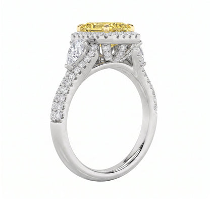 3Cttw Pear Shaped Yellow Lab Grown Diamond (F/VS) Three Stone Bold Accented Engagement Ring in 14K Gold