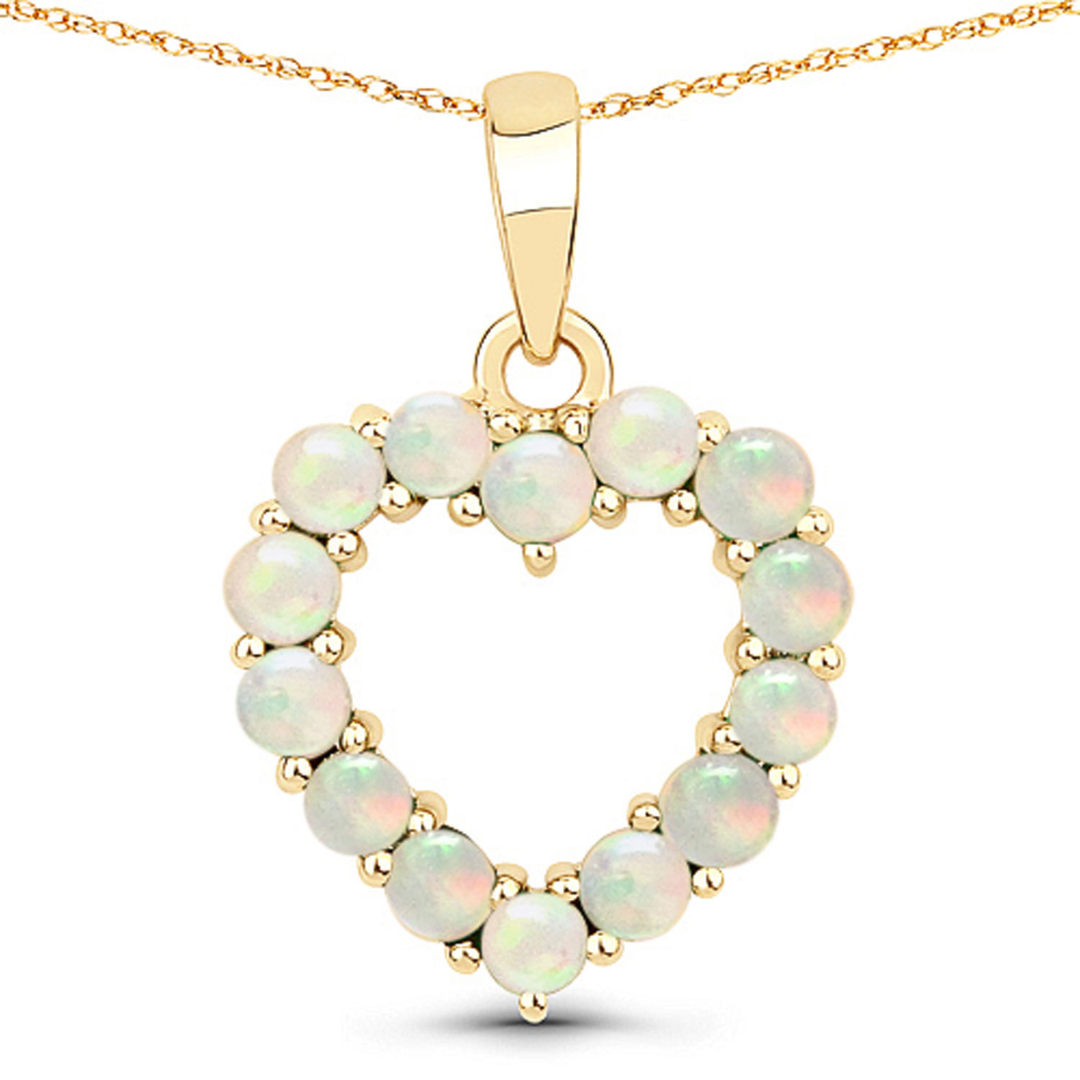 10K Yellow Gold Ethiopian Opal Heart Pendant Necklace