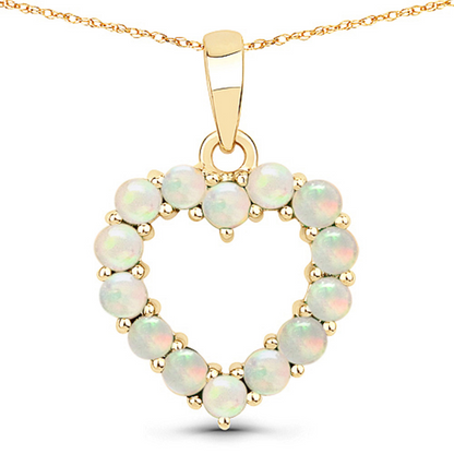 10K Yellow Gold Ethiopian Opal Heart Pendant Necklace