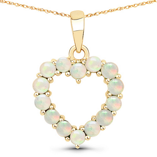 10K Yellow Gold Ethiopian Opal Heart Pendant Necklace