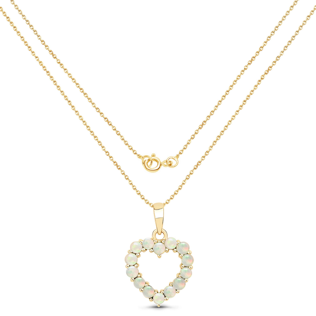 10K Yellow Gold Ethiopian Opal Heart Pendant Necklace