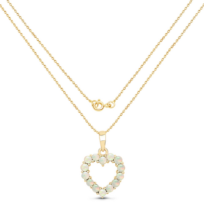 10K Yellow Gold Ethiopian Opal Heart Pendant Necklace