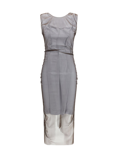 Semi-Sheer Midi Dress Brown/Light Grey