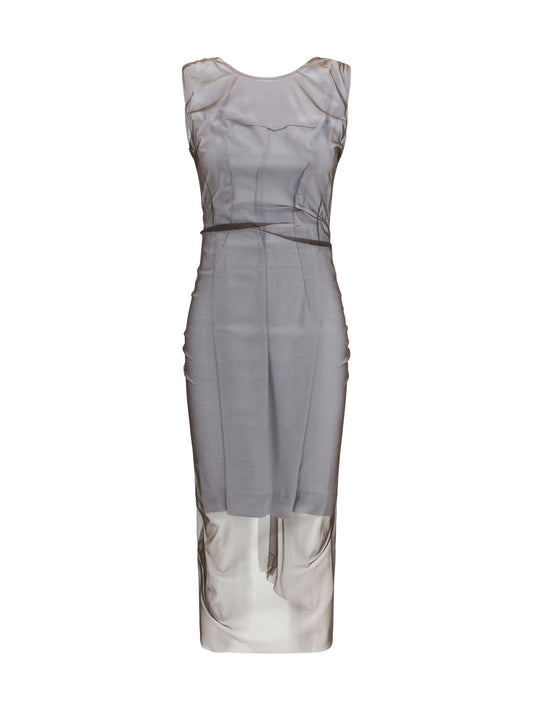 Semi-Sheer Midi Dress Brown/Light Grey