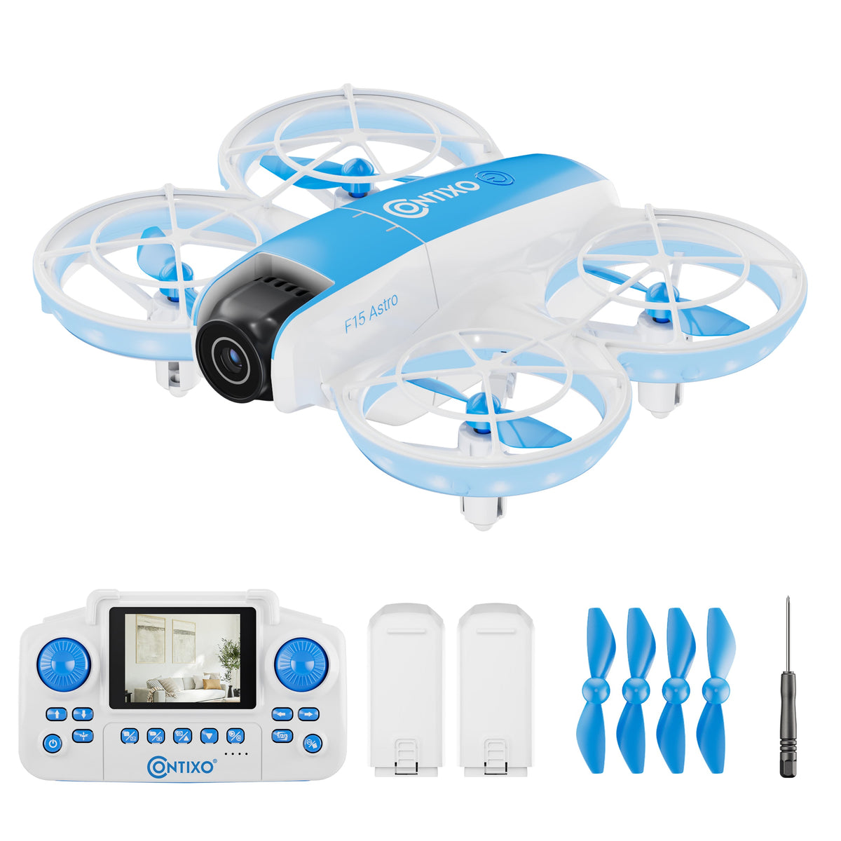 Contixo F15 Astro Mini Drone With 2.4" Screen Remote - 720P HD Camera, Live Video Display, Optical Flow Hover, One-Key Takeoff/Landing, 360° Stunts, 2 Batteries, Beginner Drone for Kids & Adults