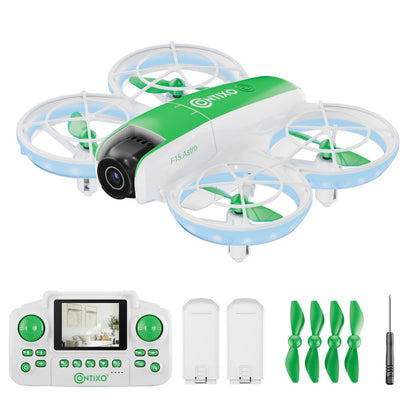 Contixo F15 Astro Mini Drone With 2.4" Screen Remote - 720P HD Camera, Live Video Display, Optical Flow Hover, One-Key Takeoff/Landing, 360° Stunts, 2 Batteries, Beginner Drone for Kids & Adults