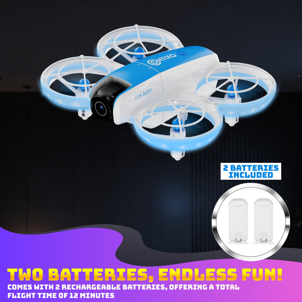 Contixo F15 Astro Mini Drone With 2.4" Screen Remote - 720P HD Camera, Live Video Display, Optical Flow Hover, One-Key Takeoff/Landing, 360° Stunts, 2 Batteries, Beginner Drone for Kids & Adults