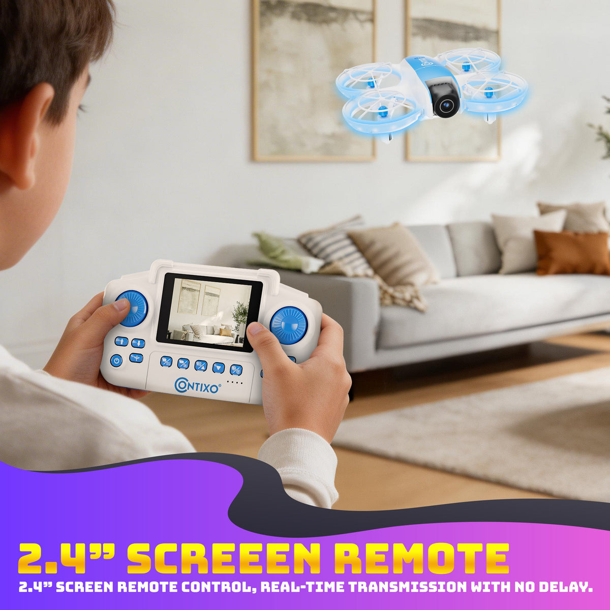 Contixo F15 Astro Mini Drone With 2.4" Screen Remote - 720P HD Camera, Live Video Display, Optical Flow Hover, One-Key Takeoff/Landing, 360° Stunts, 2 Batteries, Beginner Drone for Kids & Adults