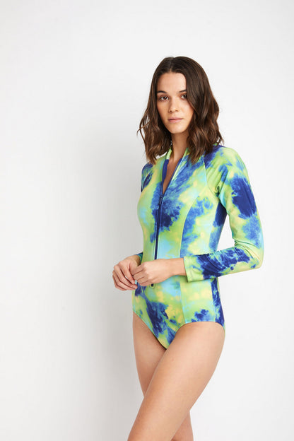 Marina West Rashguard 1-Piece Swimsuit (F1804) - Ocean Tie Dye