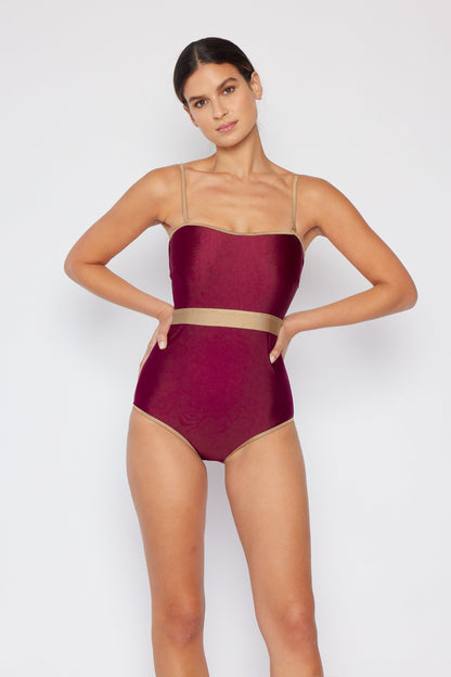 Marina West Basic Contrast One Piece Swimsuit (F1820) - Shine Wine