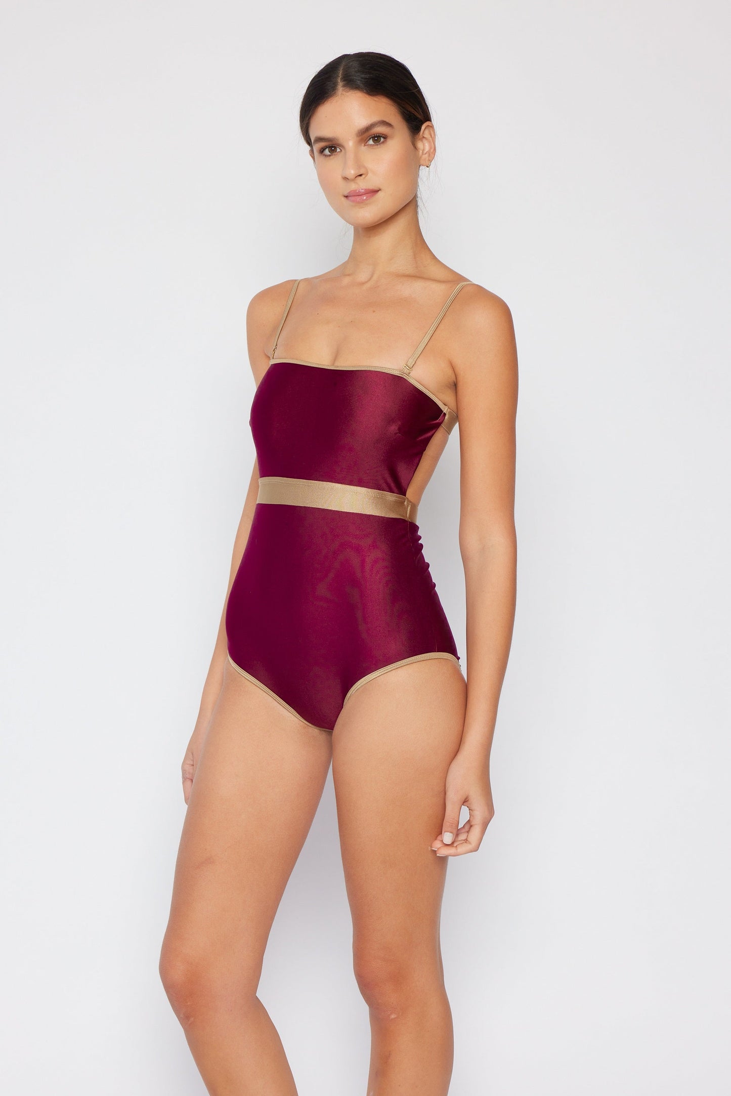 Marina West Basic Contrast One Piece Swimsuit (F1820) - Shine Wine