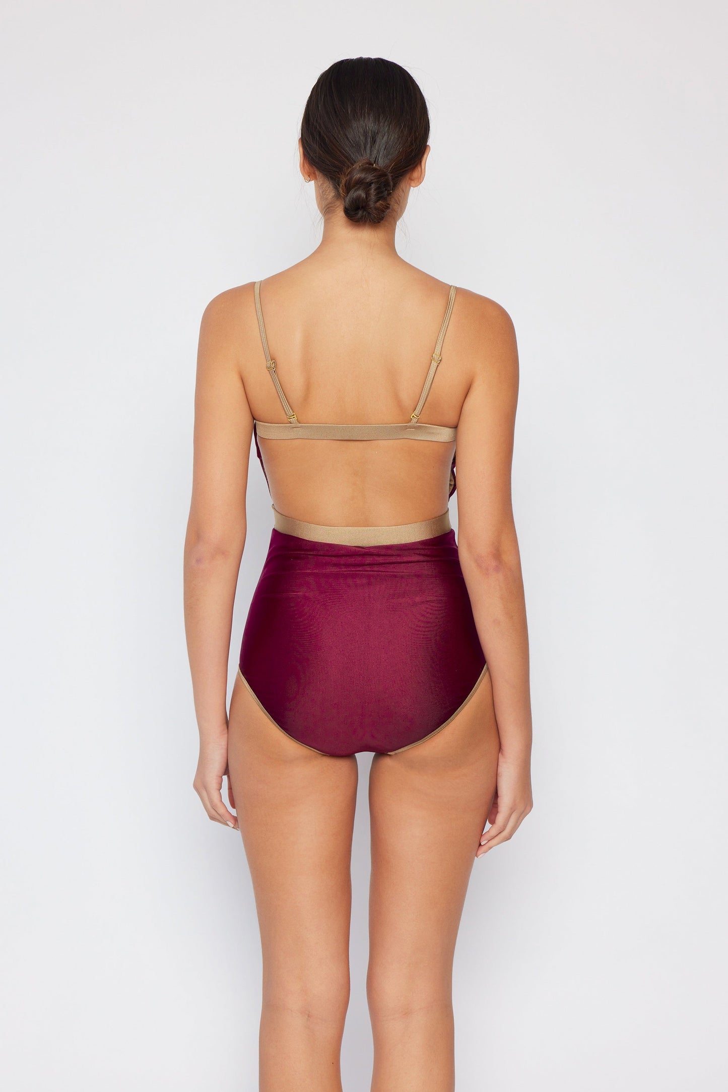 Marina West Basic Contrast One Piece Swimsuit (F1820) - Shine Wine