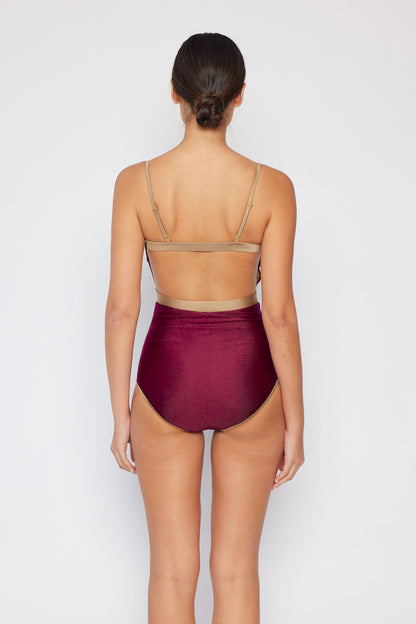 Marina West Basic Contrast One Piece Swimsuit (F1820) - Shine Wine