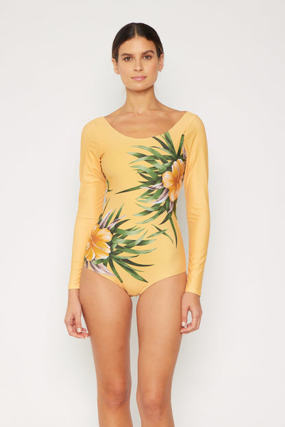 Marina West Long Sleeve Rashguard One Piece Swimsuit (F1822) - Aloha Beige