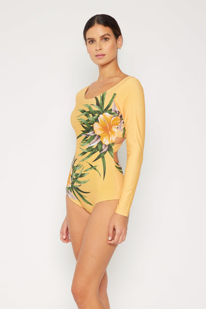 Marina West Long Sleeve Rashguard One Piece Swimsuit (F1822) - Aloha Beige