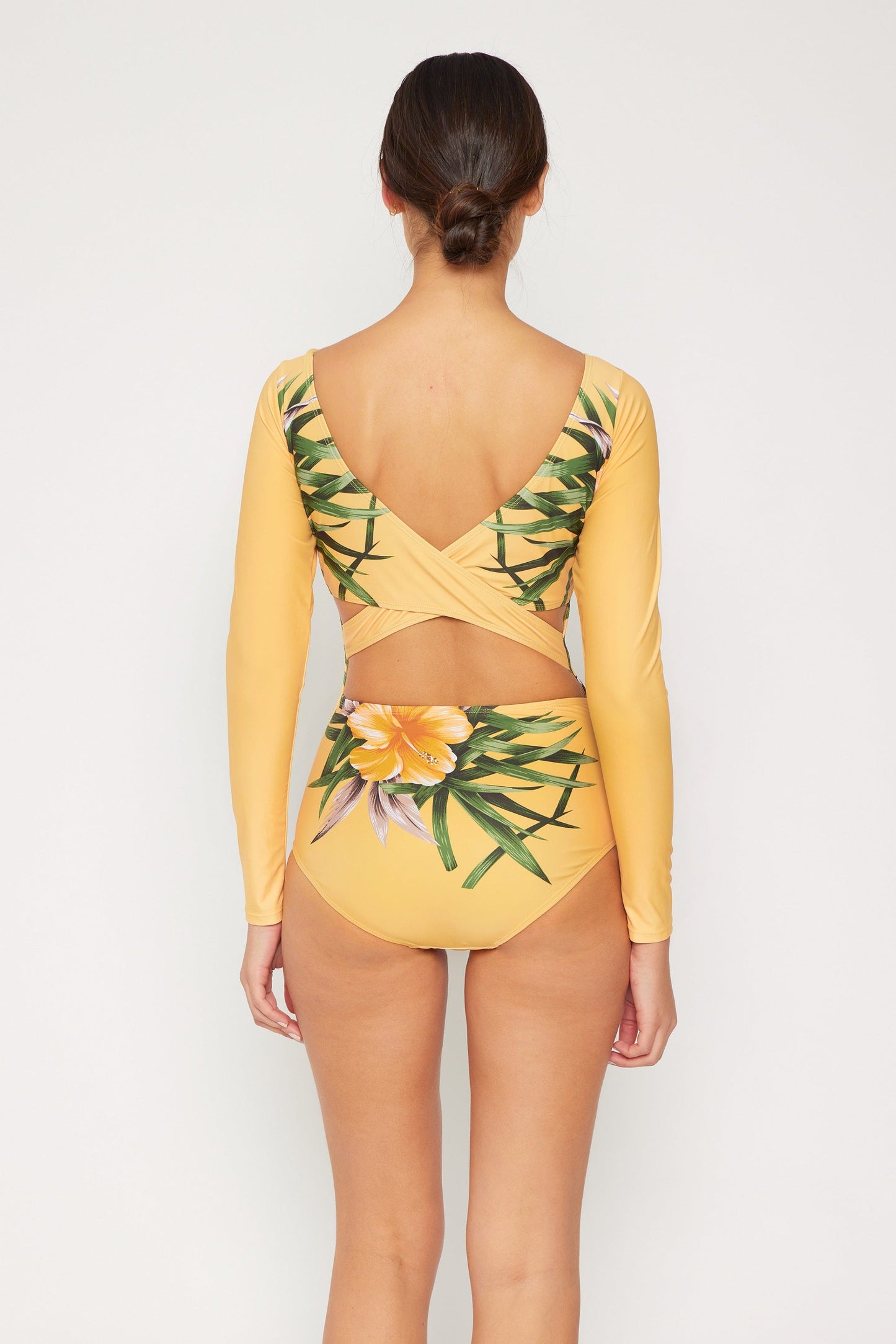 Marina West Long Sleeve Rashguard One Piece Swimsuit (F1822) - Aloha Beige
