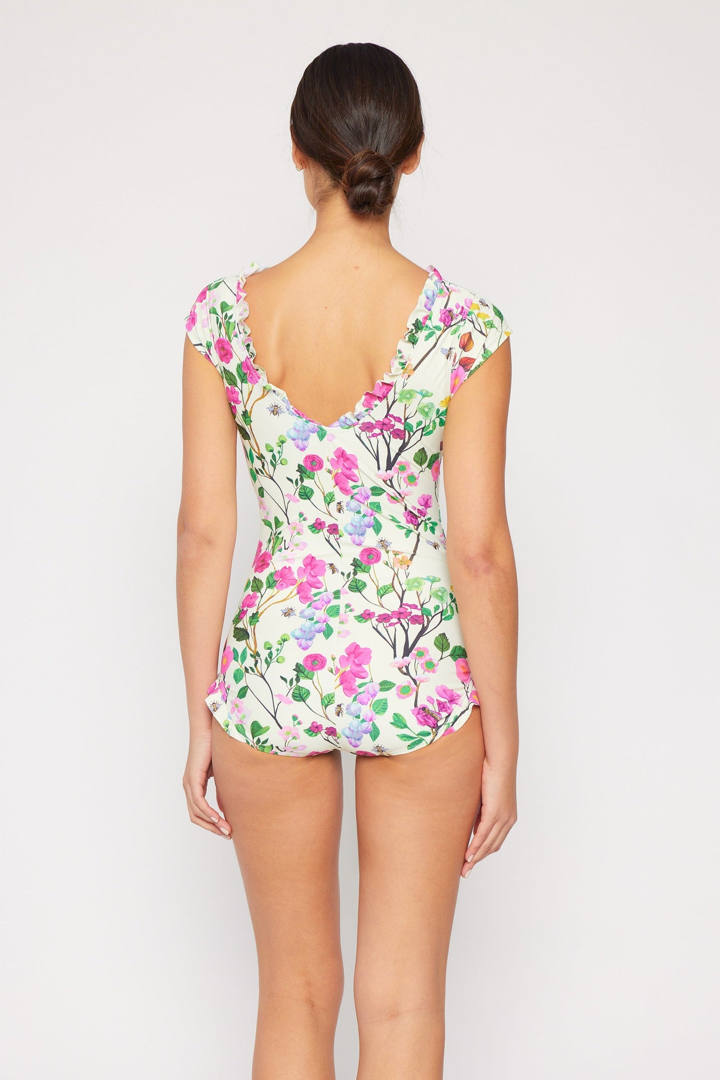 Marina West V-Neck Ruffle One Piece Swimsuit (F1823) - Cherry Blossom Cream