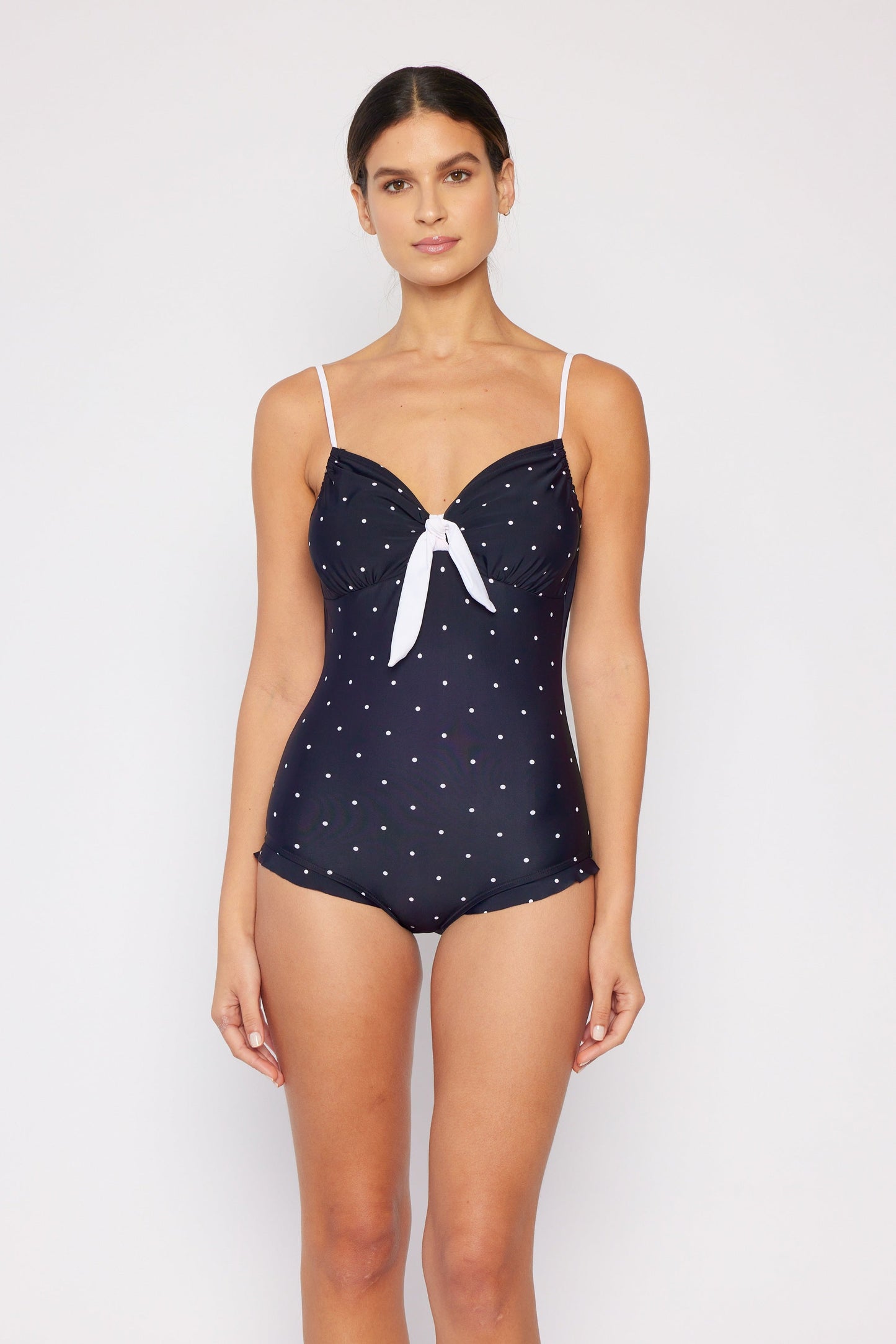 Marina West Retro Ruffle One Piece Swimsuit (F1824) - Black White Dot