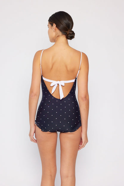 Marina West Retro Ruffle One Piece Swimsuit (F1824) - Black White Dot