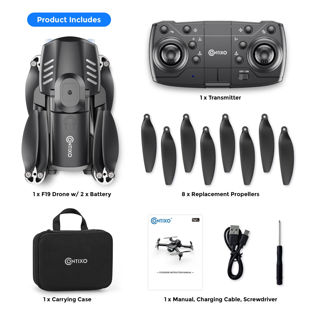 Contixo F19 Midnight Shadow Beginner Stunt Drone With Photo & Video HD Camera