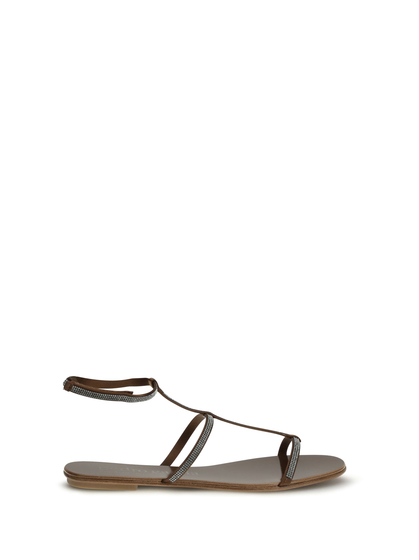 Sandals With Rhinestones Nutmeg Satin