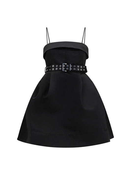 Dress Short Satin Full Skirt Black