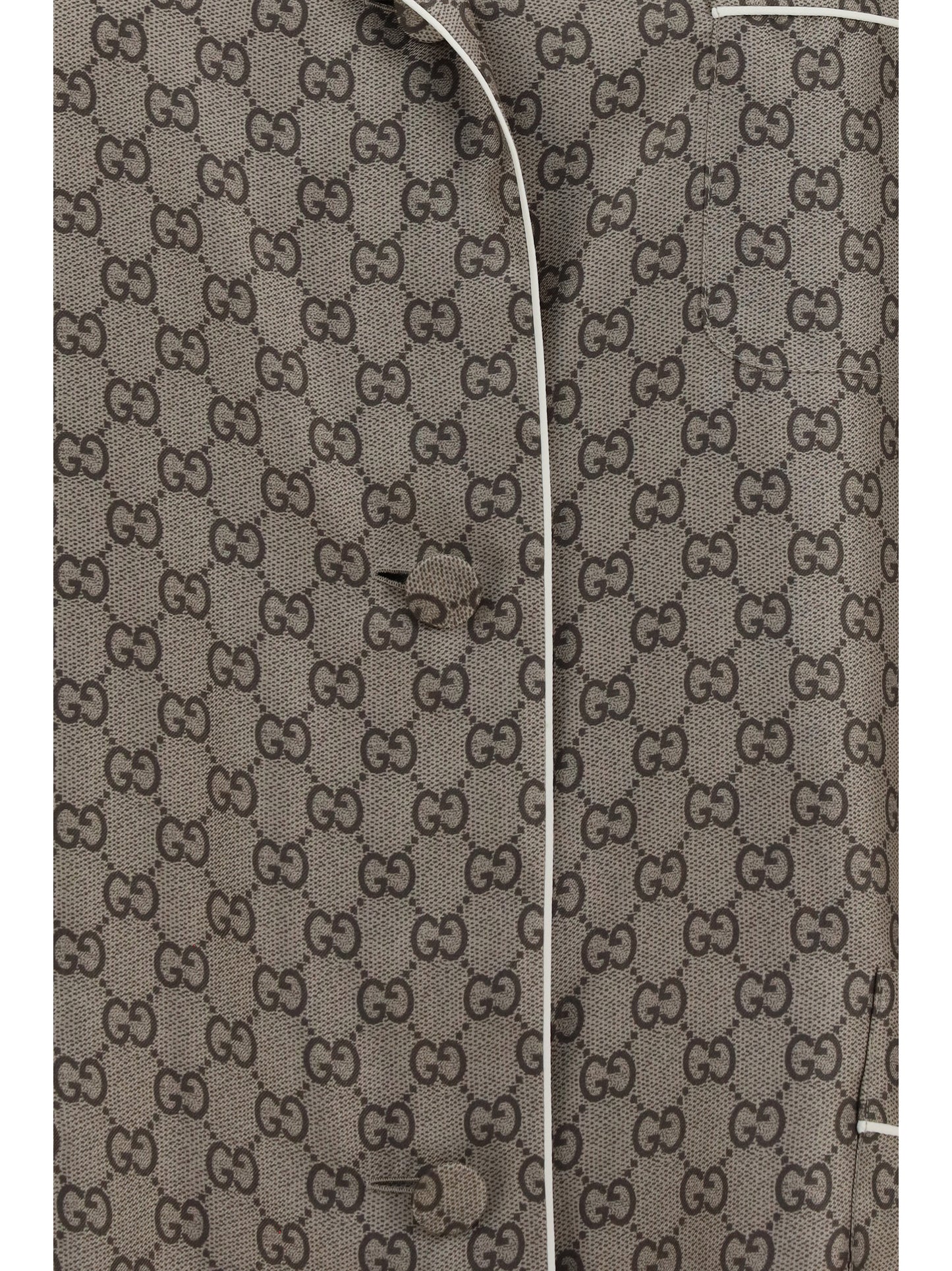 Shirt Printed Silk Twill Beige/Ebony