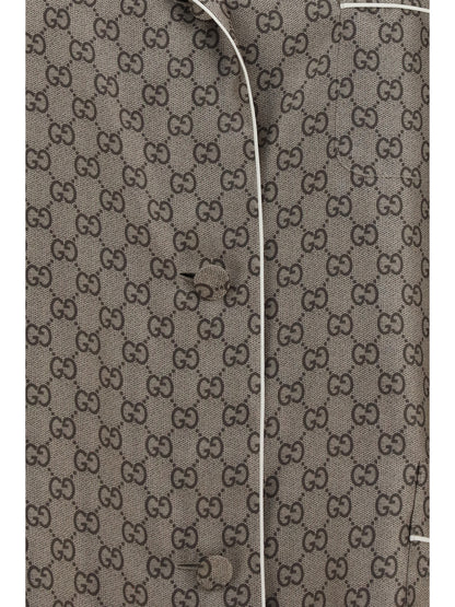 Shirt Printed Silk Twill Beige/Ebony