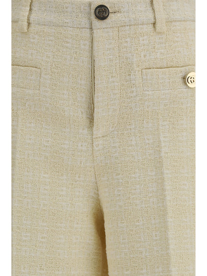Trousers Cotton Tweed Beige/White