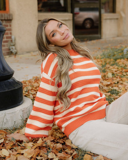 Avery Striped Ribbed Trim Drop Shoulder Sweater