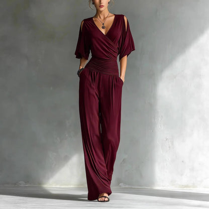 Women's V-Neck Slim Fit Straight Leg Jumpsuit