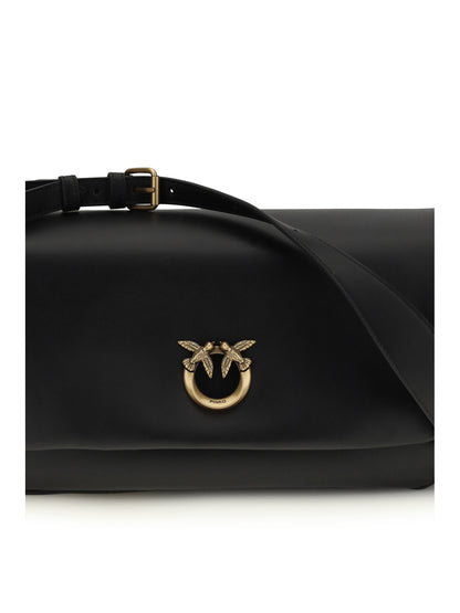 Baguette Shoulder Bag, Calf Leather, Black/Antique Gold