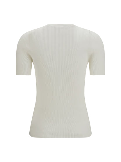 Short-Sleeve Cotton Sweater Off White