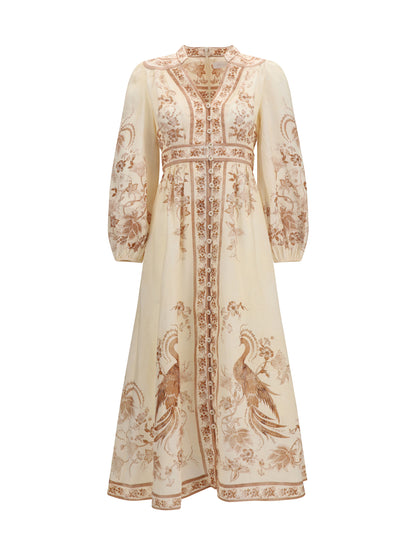 Dress Indra Plunge Cream Tan Floral