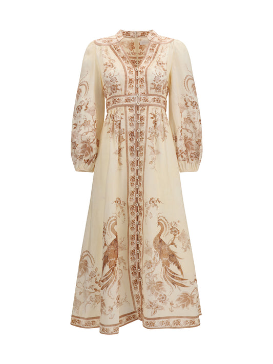 Dress Indra Plunge Cream Tan Floral