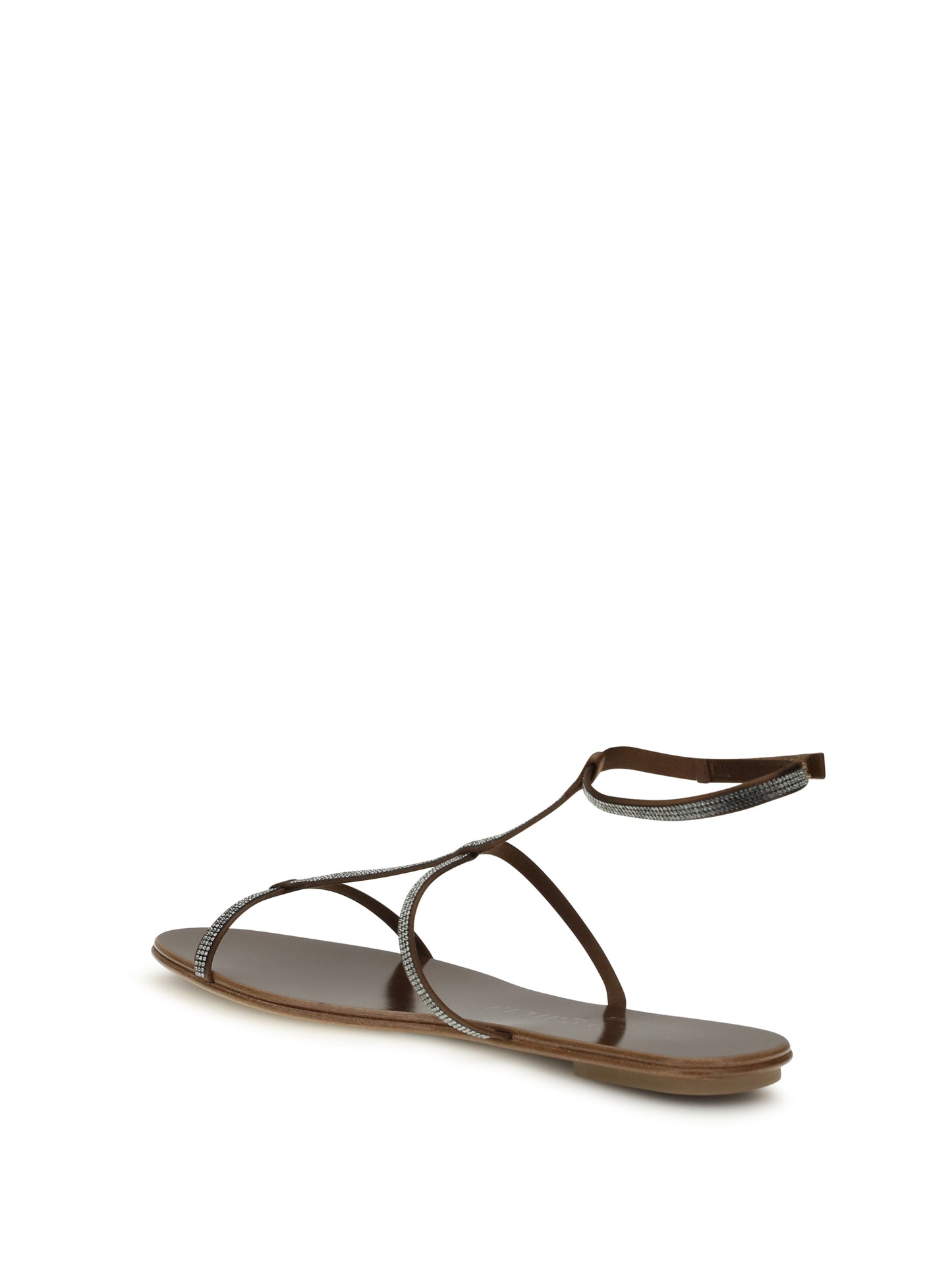 Sandals With Rhinestones Nutmeg Satin