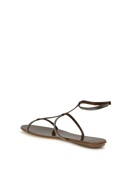 Sandals With Rhinestones Nutmeg Satin