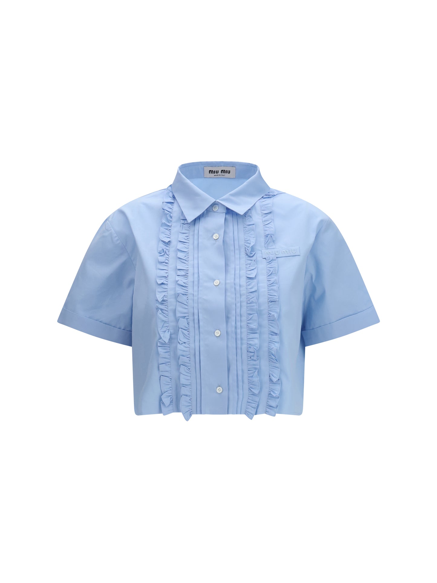 Shirt Poplin Ruffle Light Blue