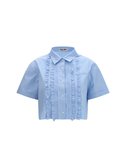 Shirt Poplin Ruffle Light Blue