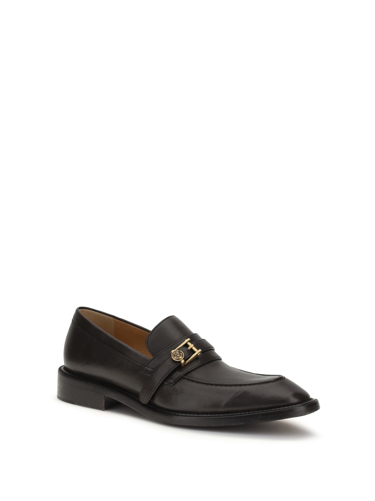 Loafers With Medusa Detail, Ebony/Gold