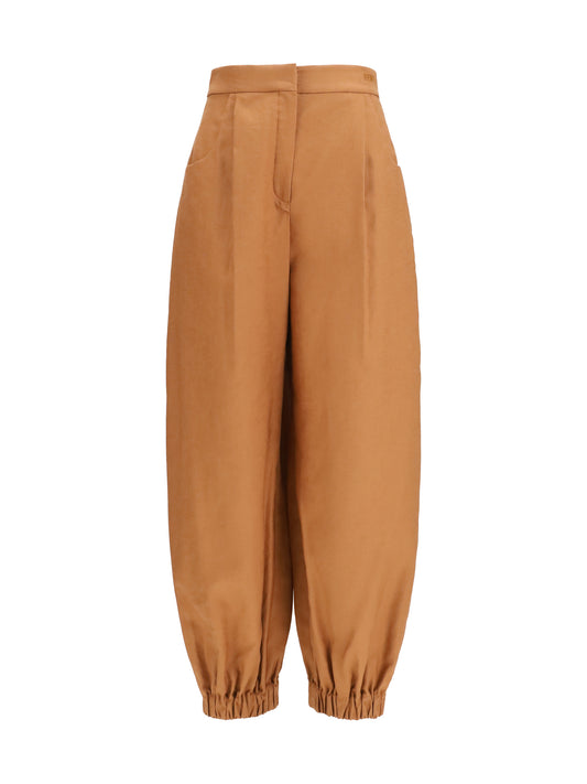 Balloon Trousers Cotton-Linen Brown