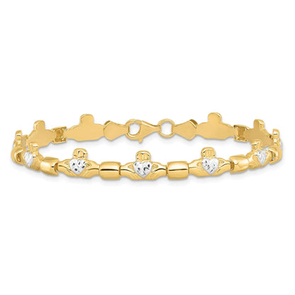 14K Gold Diamond-cut Claddagh Link Bracelet
