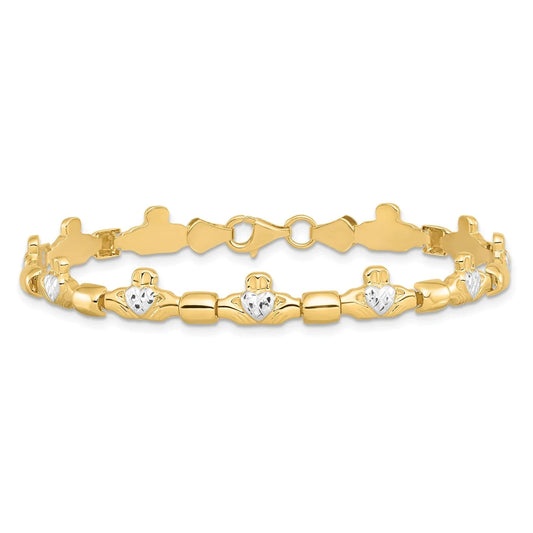 14K Gold Diamond-cut Claddagh Link Bracelet
