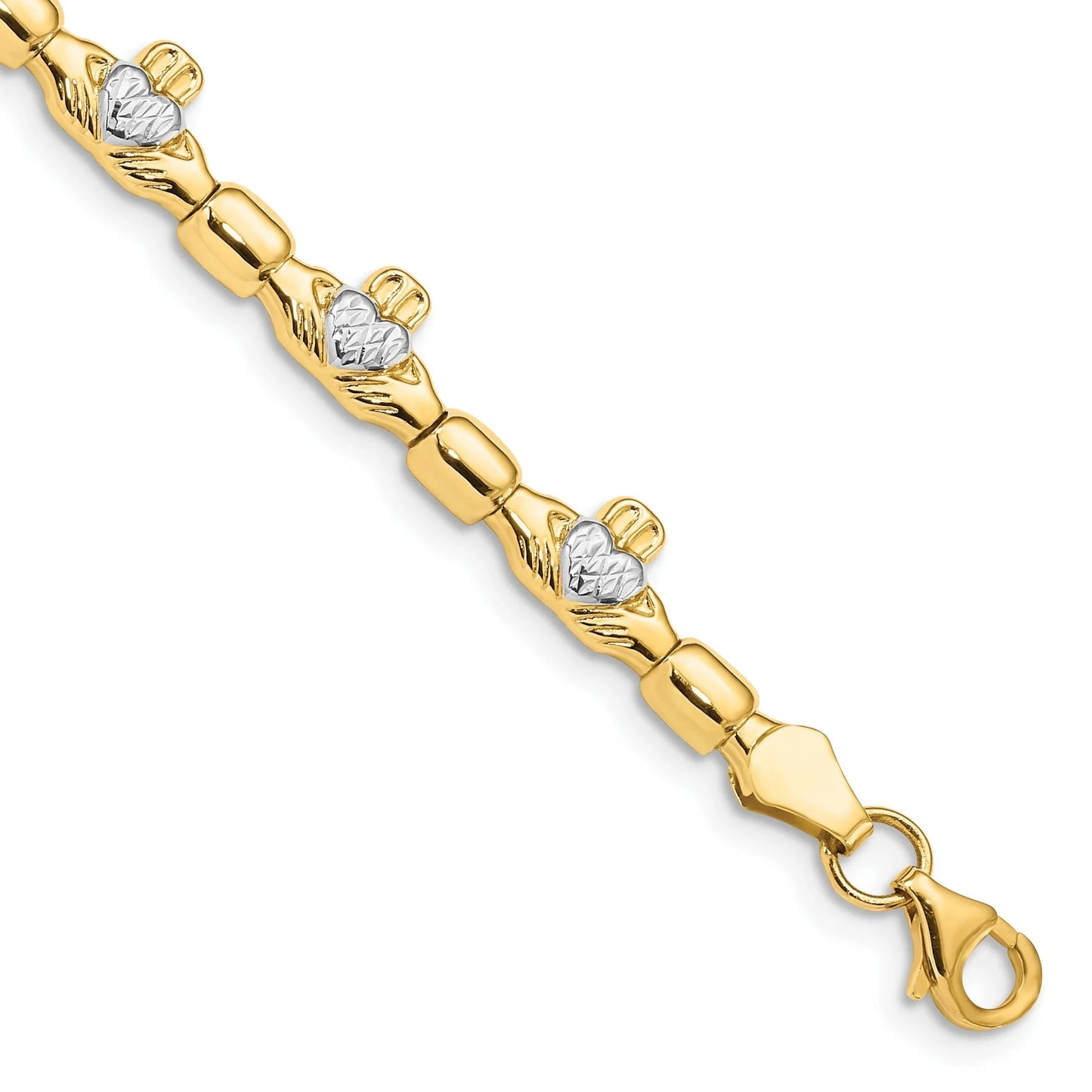 14K Gold Diamond-cut Claddagh Link Bracelet