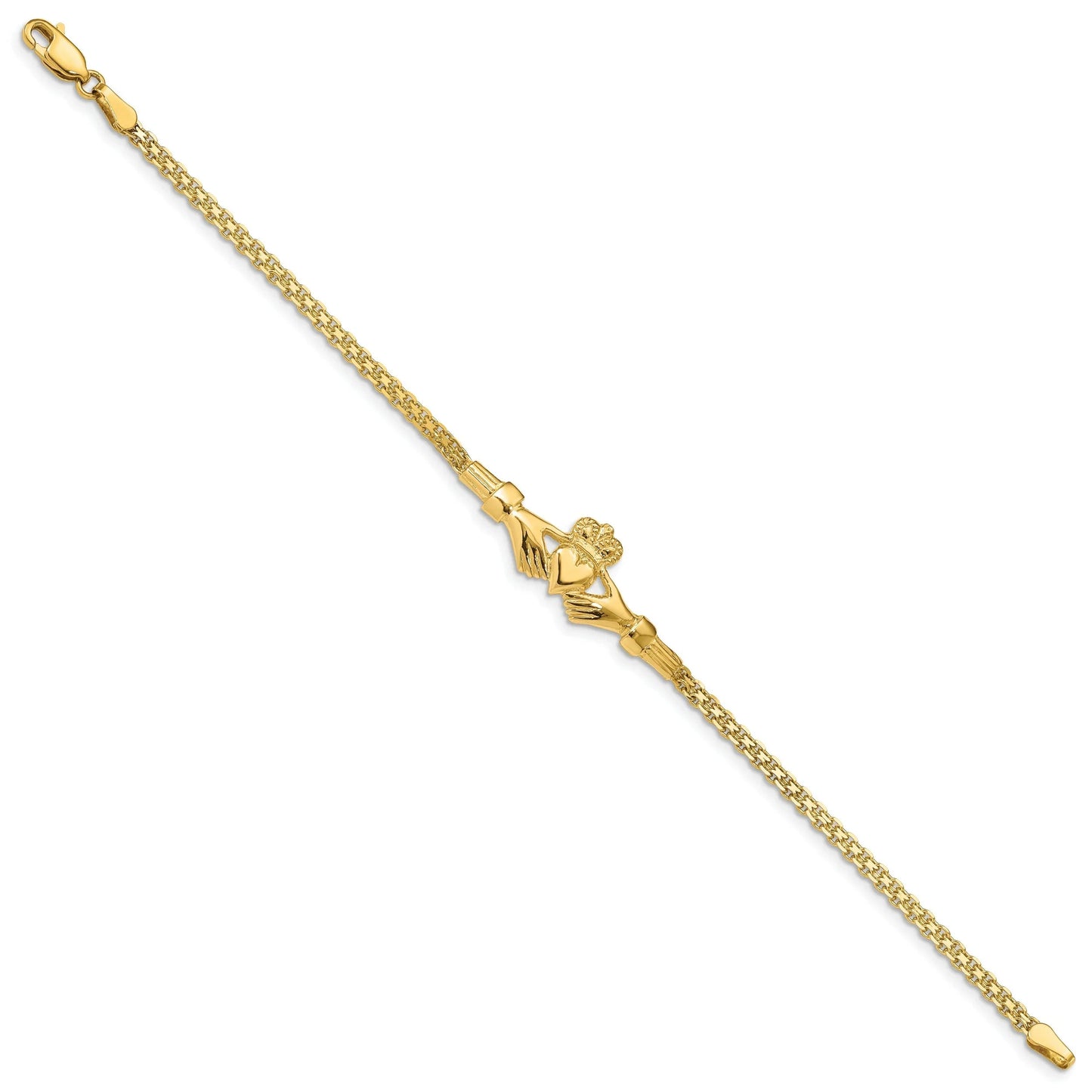 14K Gold Claddagh and Bismark Chain Bracelet