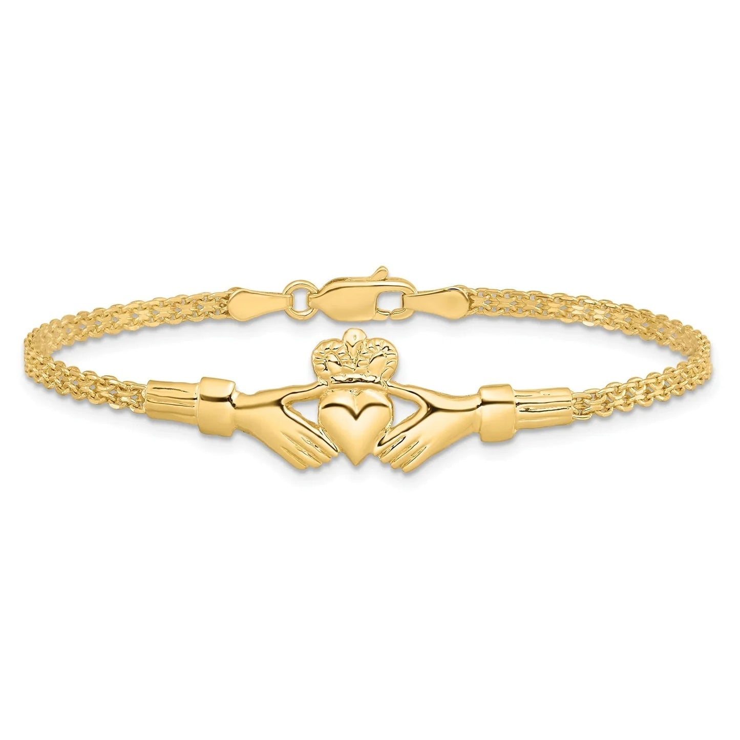 14K Gold Claddagh and Bismark Chain Bracelet