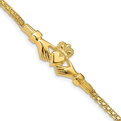 14K Gold Claddagh and Bismark Chain Bracelet